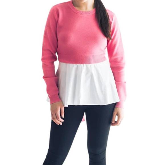 NEW FALCON PARK payton sweater & shirt combo top in pink/white - Picture 1 of 2